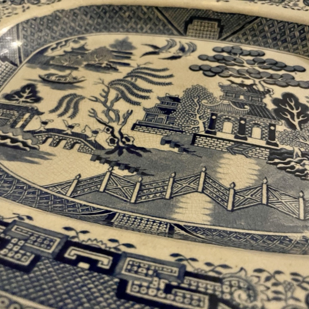 Antique S.W. Blue & White Ironstone Blue Willow Oval Platter 1860's-1890's - Picture 6 of 11